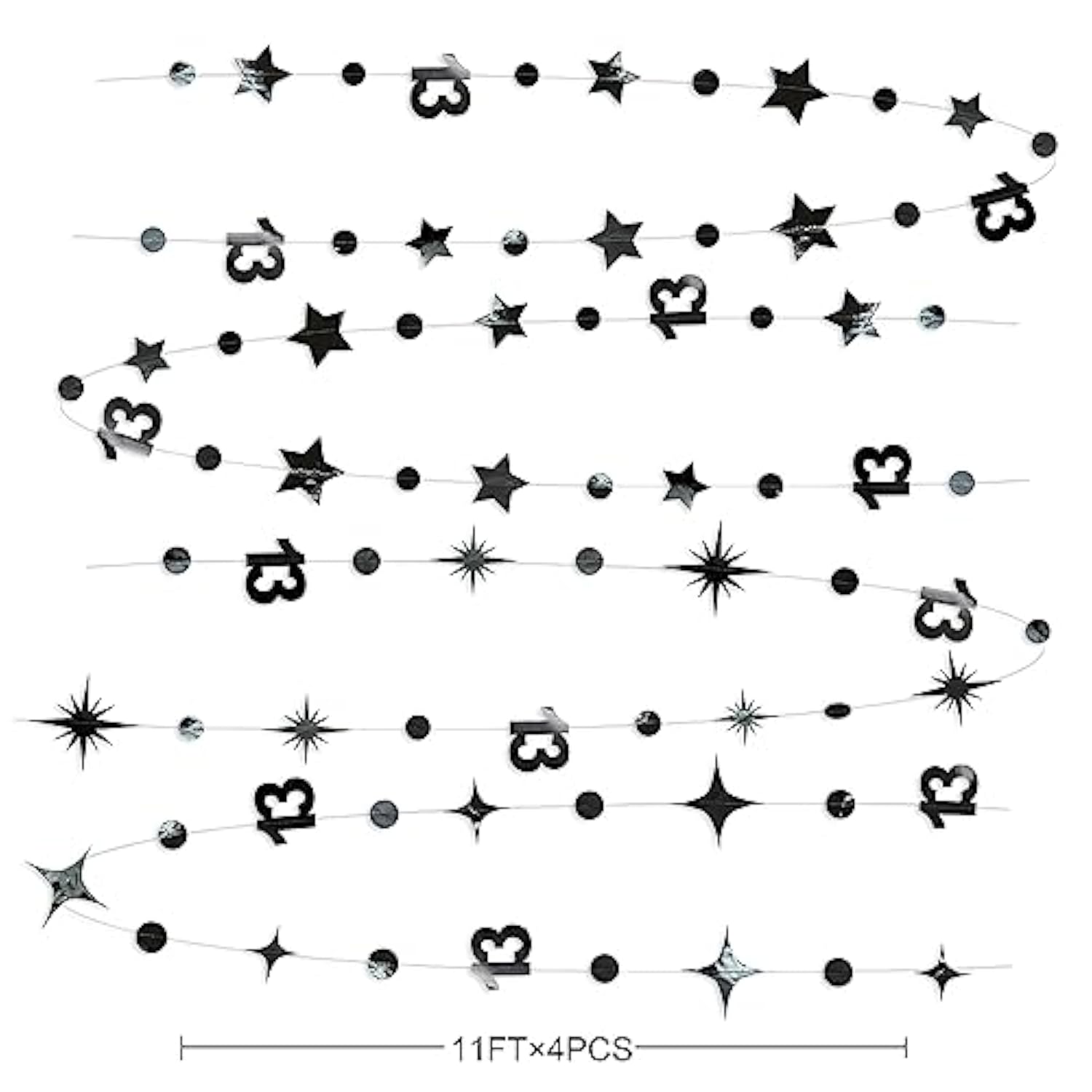 Black 13th Birthday Decorations – Metallic Star & Number 13 Garland Banner for Teen Party Decor