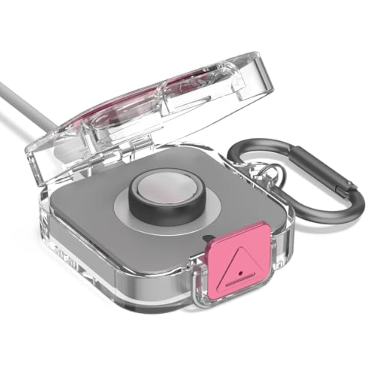 Secure Lock Plastic Case Cover Compatible with Oura Ring Gen 4 Charger, Portable Protective Case for Oura Ring Gen 4 Charger with Carabiner, Only Protective Case (Pink)