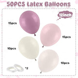 Pink And Purple Balloons, 50Pcs 12Inch Dusty Purple Lavender Pastel Macaron Pink Sand White Balloon Boho Balloon For Girls Birthday Baby Shower Wedding Boho Bridal Shower Decorations