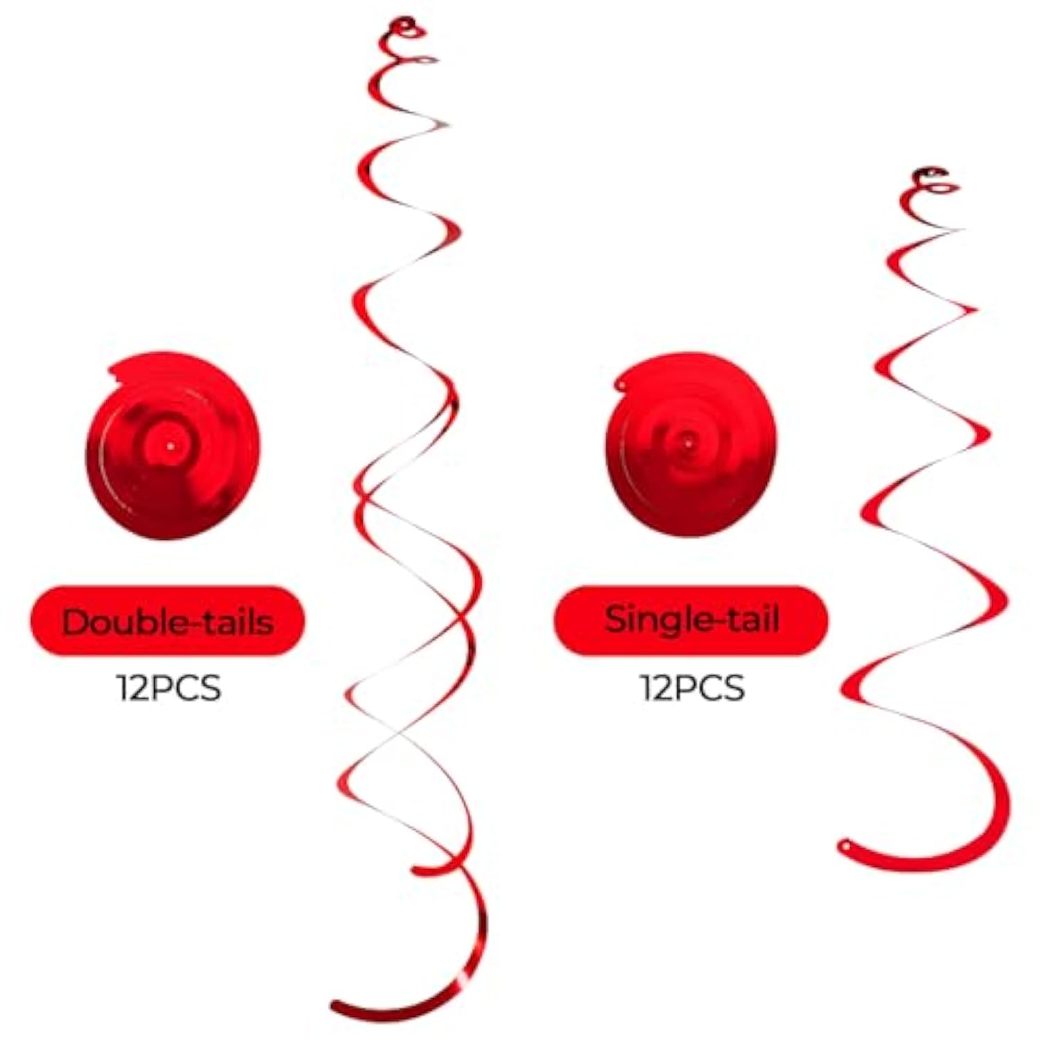 24 Pcs Red Hanging Swirl, Sparkle Ceiling Hanging Decorations, Plastic Streamer Party Decorations With Double-Swirls And Single-Swirls For Birthday Decorations,Graduation, Anniversary, Valentine'S Day