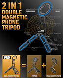 Dual Magnetic Phone Tripod for MagSafe Tripod Foldable Double Magnet Mount Pocket Cell Phone Stand for iPhone 17/16/15 Pro Plus Max Travel Gym