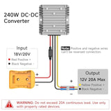 20V To 12V Step Down Converter For Dewalt 20V Power Wheels Battery Adapter, Dc 12V 20A 240W Buck Converter Regulator With 30A Fuse & Wire Terminal