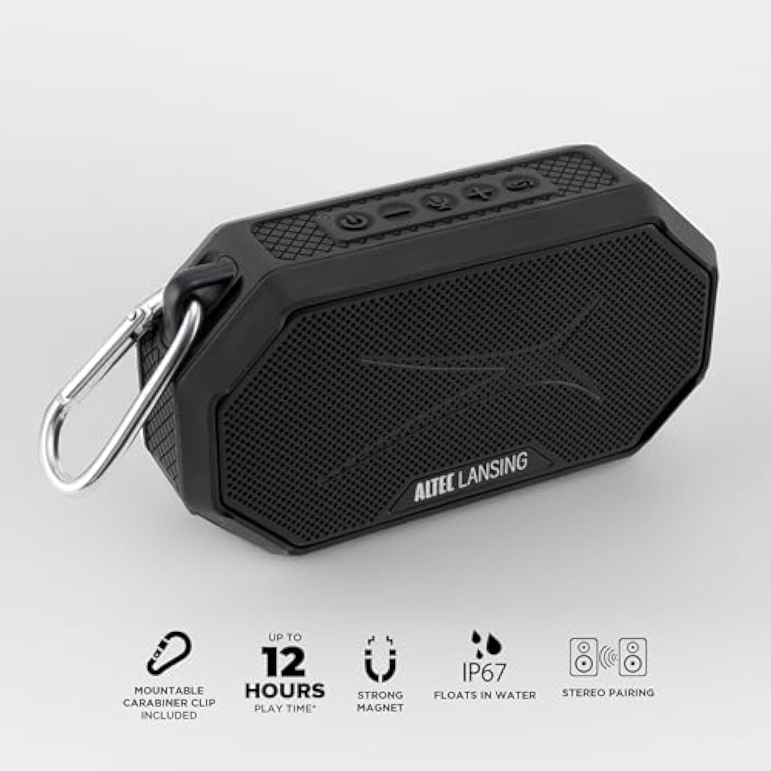 Altec Lansing Portable Bluetooth Speaker Hydramini 2.0, Ip67 Waterproof, Portable Speaker, 12H Playtime, Wireless Pairing, Usb-C Quick Charge, Magnetic Bluetooth Speaker, Voice Assistant Integration