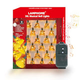30 Lights Christmas Musical Bell String Lights, 25 Classical Holiday Songs, 7 Functions Yellow Incandescent Bulb Green W