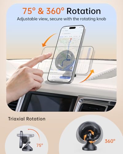 MagSafe Car Mount, Magnetic Car Phone Holder for Car Dashboard, 360° Rotating Strong Magnet Phone Mount with 3M VHB Adhesive, Compatible with iPhone