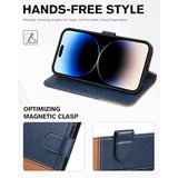 TUCCH Wallet Case for iPhone 14 Pro (6.1") 2022, 4 Card Slots, Blue & Brown