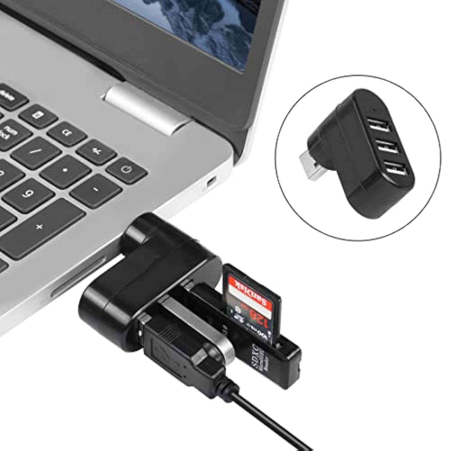 Usb 3 Port Expander Splitter 2Pcs 180° Degree Rotatable Usb 2.0 1 To 3 Hub For