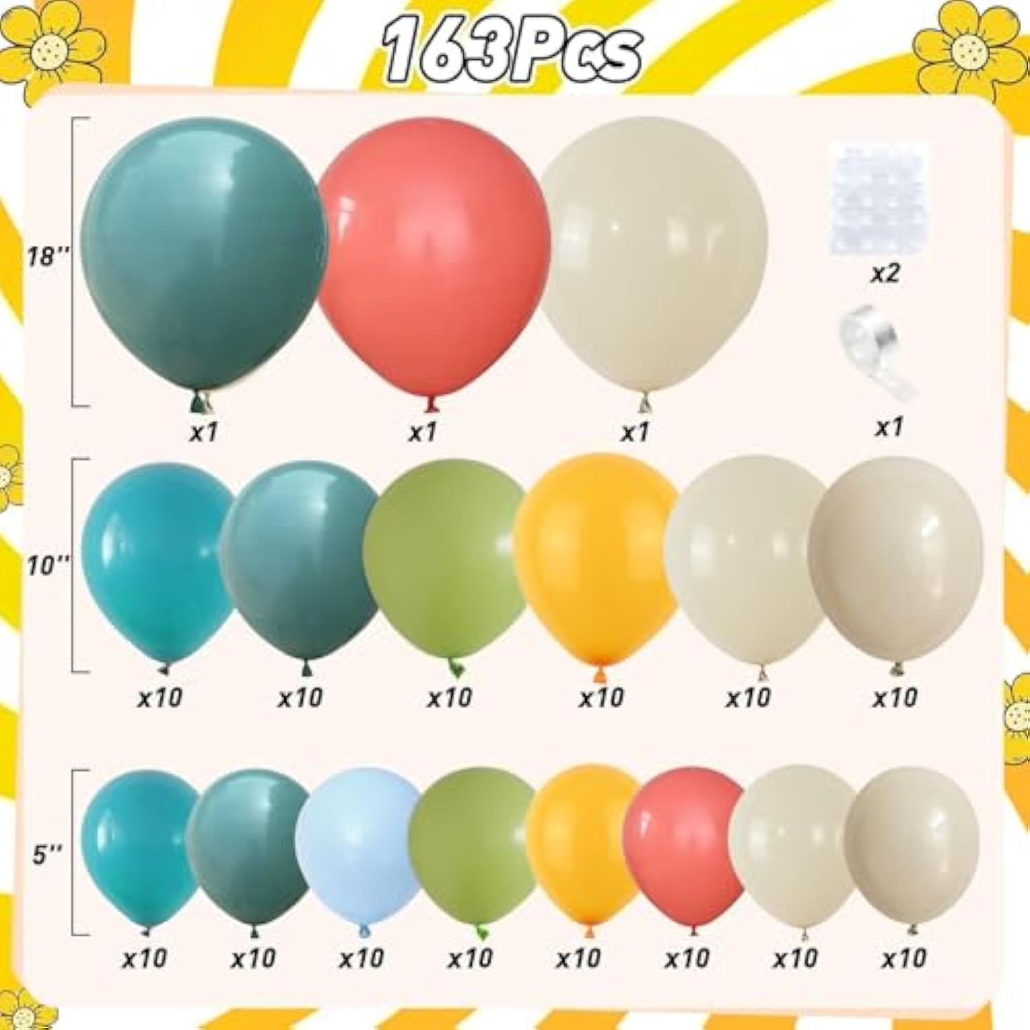 Retro Rainbow Balloon Arch Kit: Boho Party Decor, 163 pcs