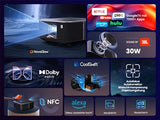K3 Smart Projector With Gtv, 30W Speaker Sound By Jbl, Dolby Audio, Home/Outdoor Movie Projector With Wifi6 And Bluetooth, Auto Screen Adaptation,Netflix 7000+App