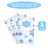 3 Pack Christmas Tablecloth, 54 X 108 Inch Blue And White Snowflake Tablecloth, Disposable Plastic Waterproof Rectangle Table Cover For Christmas Decorations Party Supplies