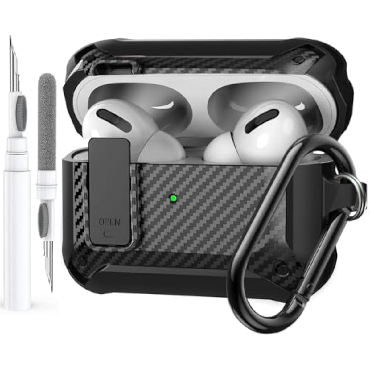 Airpods Pro 2/1 Gen Case Cover with Lock, Rugged Locking Case for Airpod Pro 2nd/1st Generation Shockproof Armor Protective Skin for Apple iPod Pro, Black