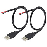18Awg Usb 2.0 Male Plug To 2Pin Bare Cable Usb A Male Plug To 2Pin Bare Wire Pigtail Open End Extension Cable 5V 5A Power Charge Wires Diy Connector Cable [2Pack/Black][0.5M/1.6Ft]