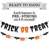 Pre Strung Trick or Treat Banner Black Glitter Pumpkins Ghosts Bats Party Decor