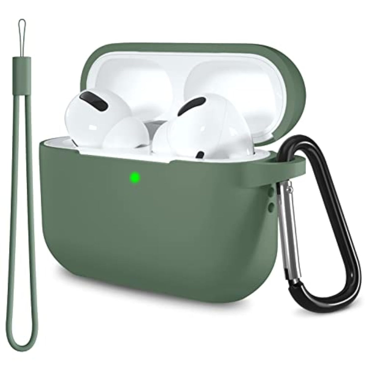 For Airpods Pro 2Nd/1St Generation Case Cover With Keychain & Lanyard,Soft Silicone Full Protective Airpod Pro Case For Airpod Pro 2022/2019 Charging Case [Front Led Visible] Olive Green