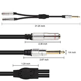 6.35Mm Ts Guitar Signal Audio Y Splitter Cable, 1/4" Male To Dual Mono 1/4" Female Adapter With Gold-Plated Ofc Hifi Ts Speaker Headphone Extension Cable-0.5M/1.6Ft
