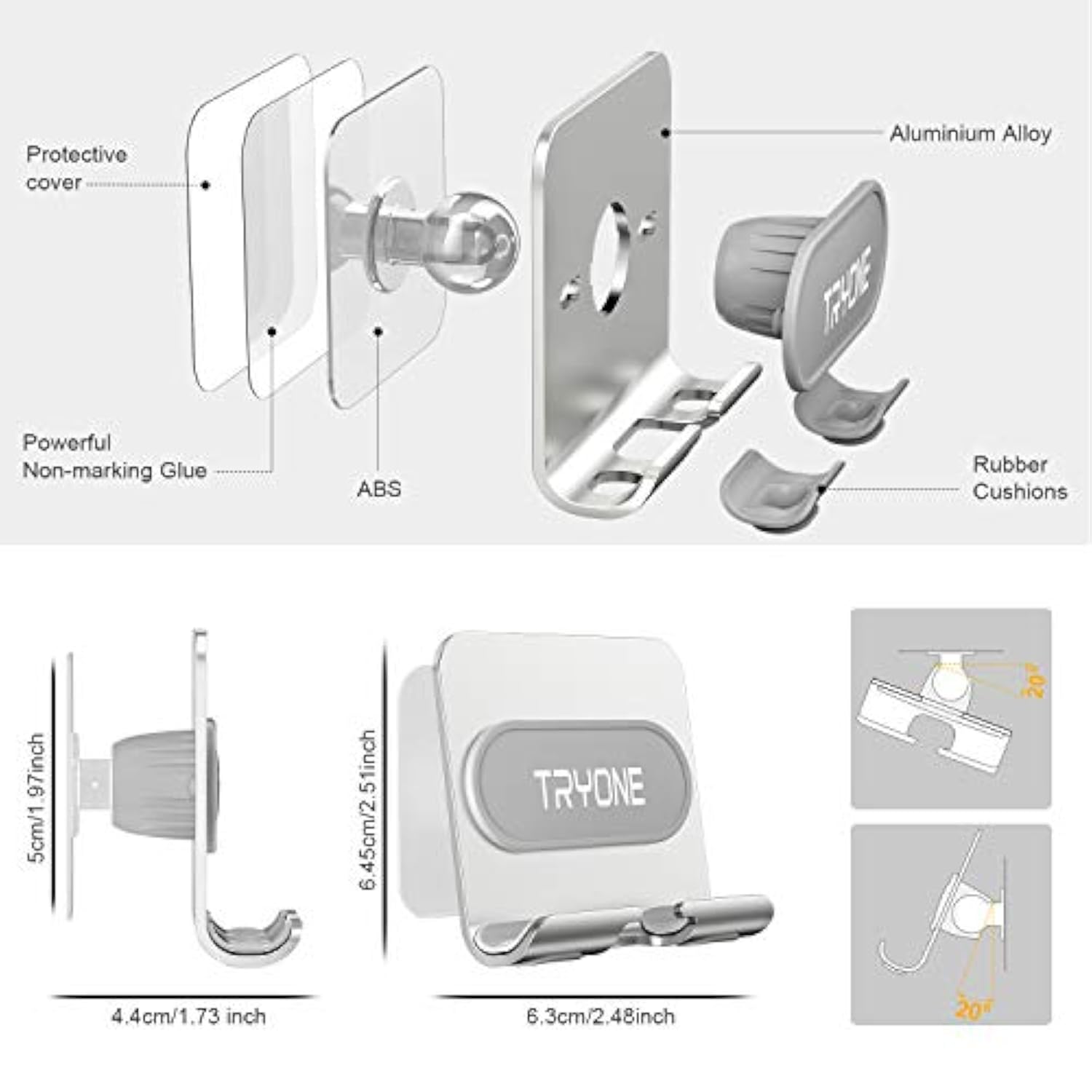 Wall Mount Phone Holder, Adjustable Stand with Adhesive Pads for All Phones