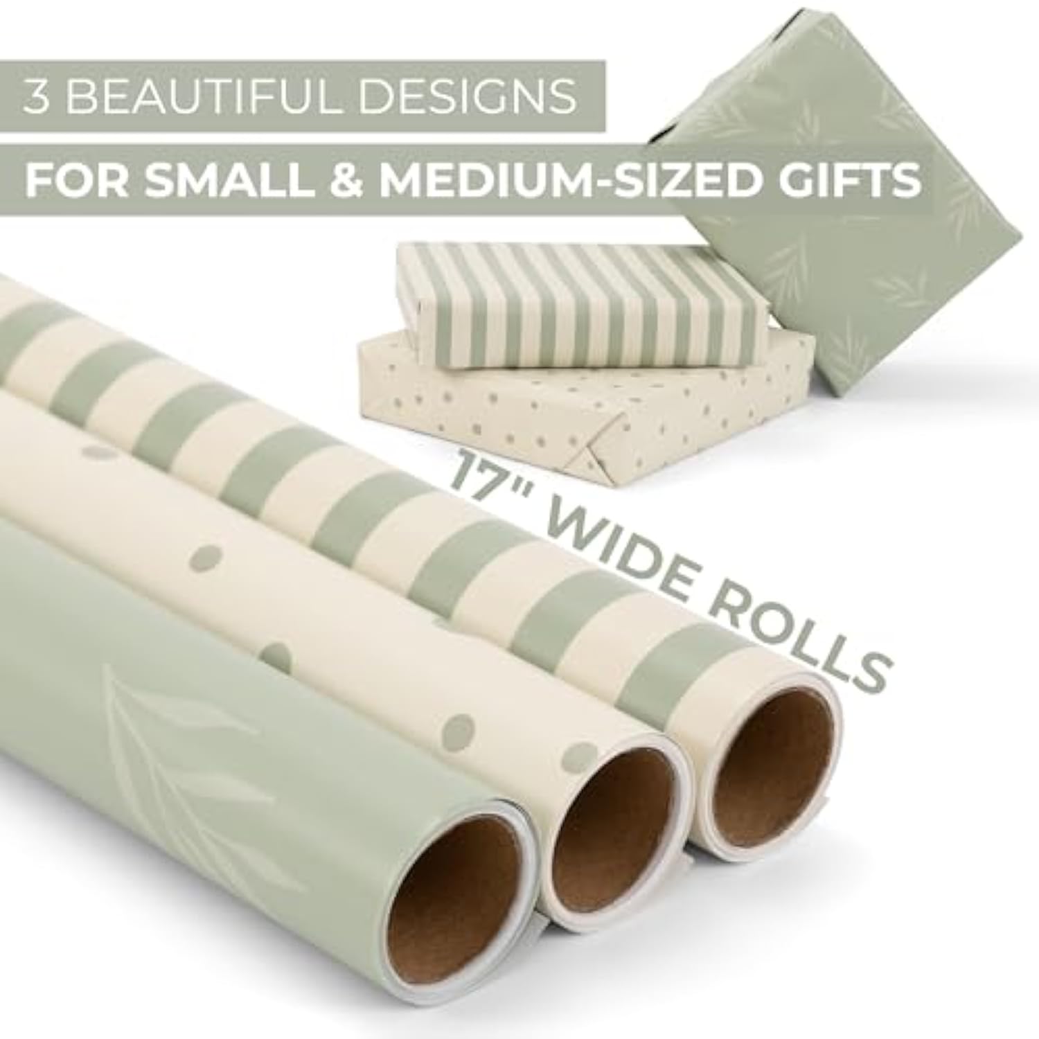 3 Rolls Gift Wrapping Paper, 17"x120", Elegant Wrap for Birthday & More