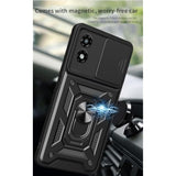 Moto G Play 2024 Case with Screen Protector Sliding Camera Cover Stand Black