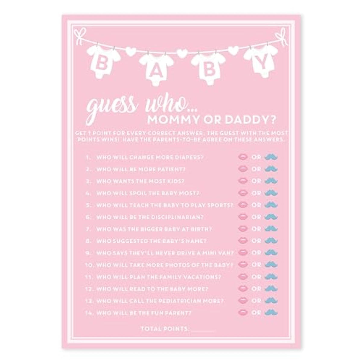 Baby Shower Games For Girl, 50 Pcs Pink Mommy Or Daddy Guess Who Game, Fun Activity Cards, Ideas