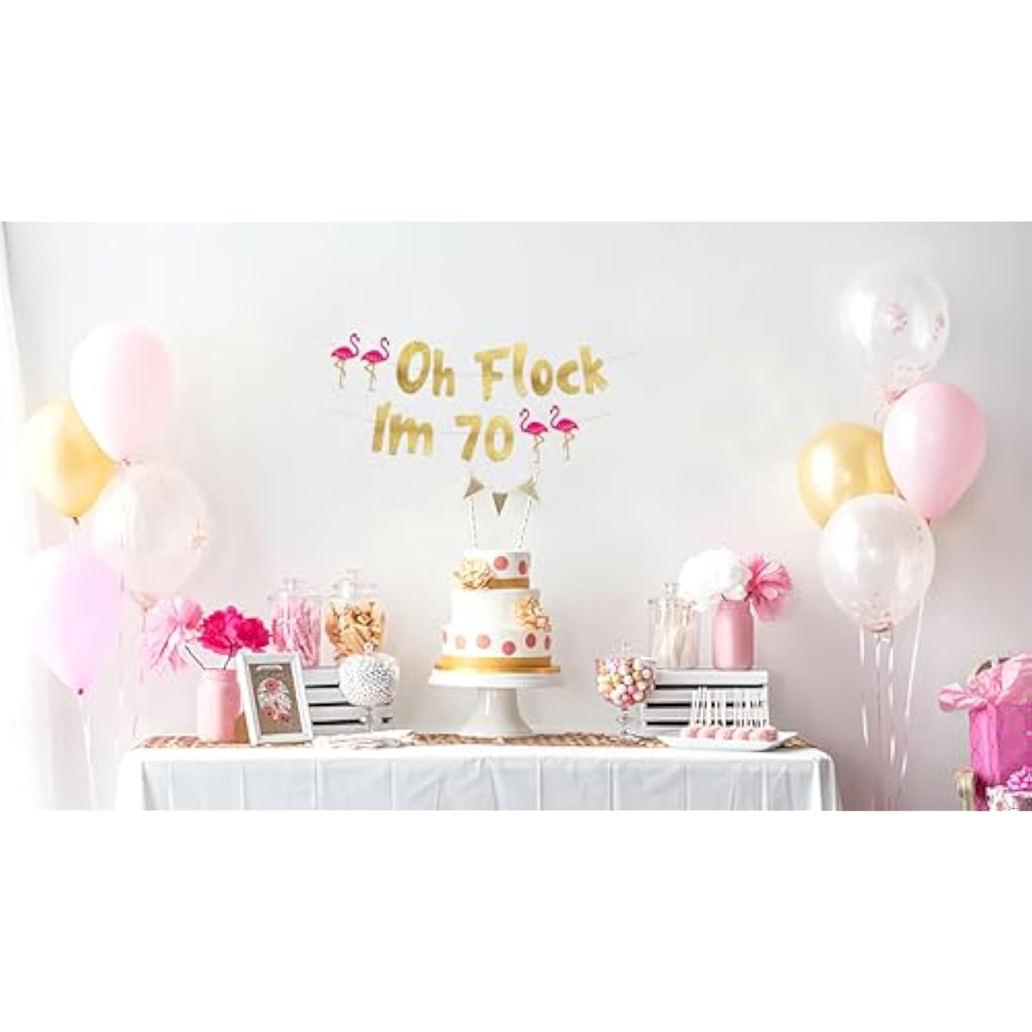 Oh Flock I'M 70 Gold Glitter Banner - Happy 70Th Birthday Party Decorations, Gifts, Supplies And Favors