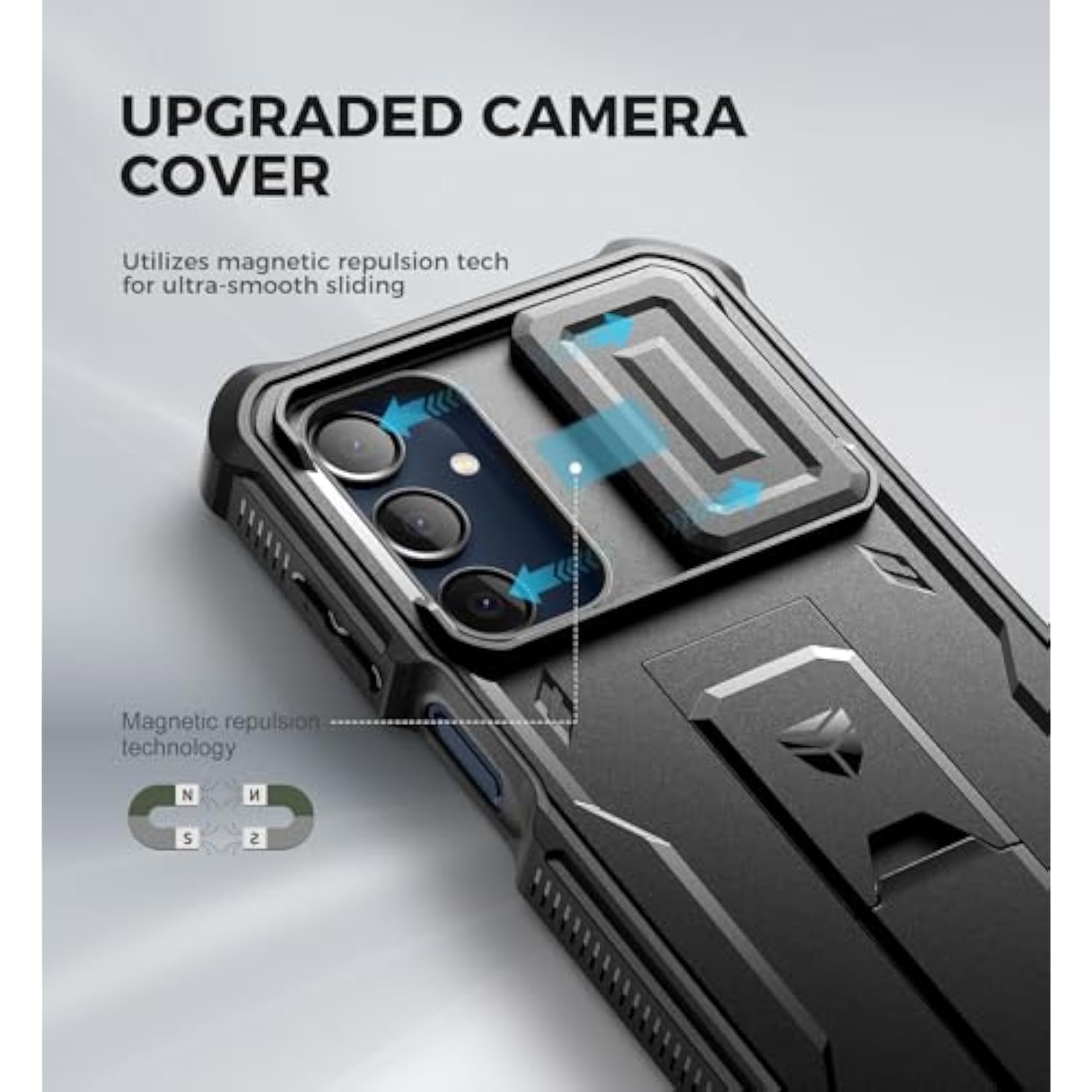 For Samsung Galaxy A16-5G Phone Case, [2 Front Frame] [Built-In Magnetic Slide Camera Cover & Kickstand] Heavy Duty Protection Shockproof Case With Screen Protector, 6.7 Inch Black