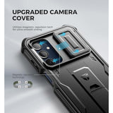 For Samsung Galaxy A16-5G Phone Case, [2 Front Frame] [Built-In Magnetic Slide Camera Cover & Kickstand] Heavy Duty Protection Shockproof Case With Screen Protector, 6.7 Inch Black