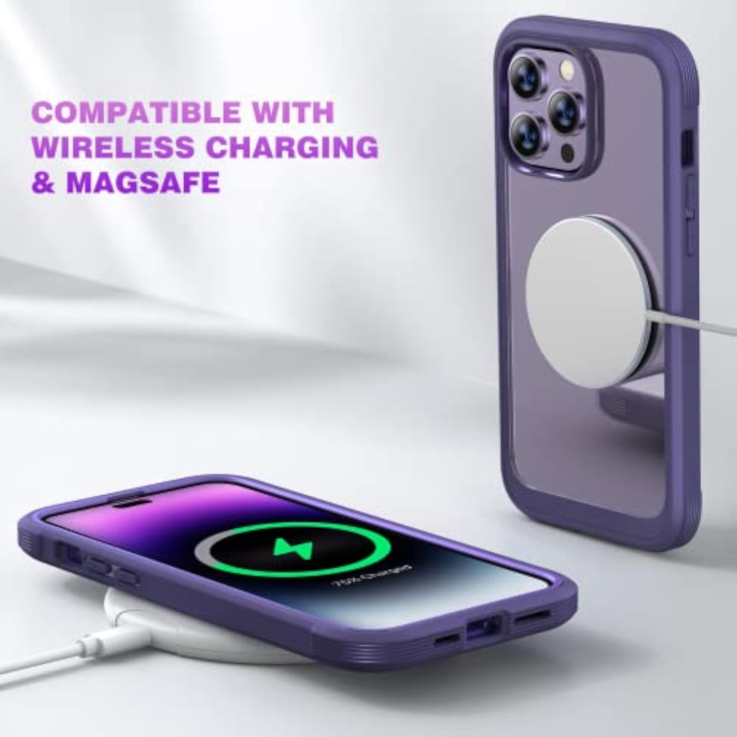 Designed For 14 Pro Case 6.1’’, Full Body Rugged Protective Case+ Camera Lens Protector W/Built-In Touch Sensitive Anti-Scratch Screen Protector, Bumper (Royal Purple)