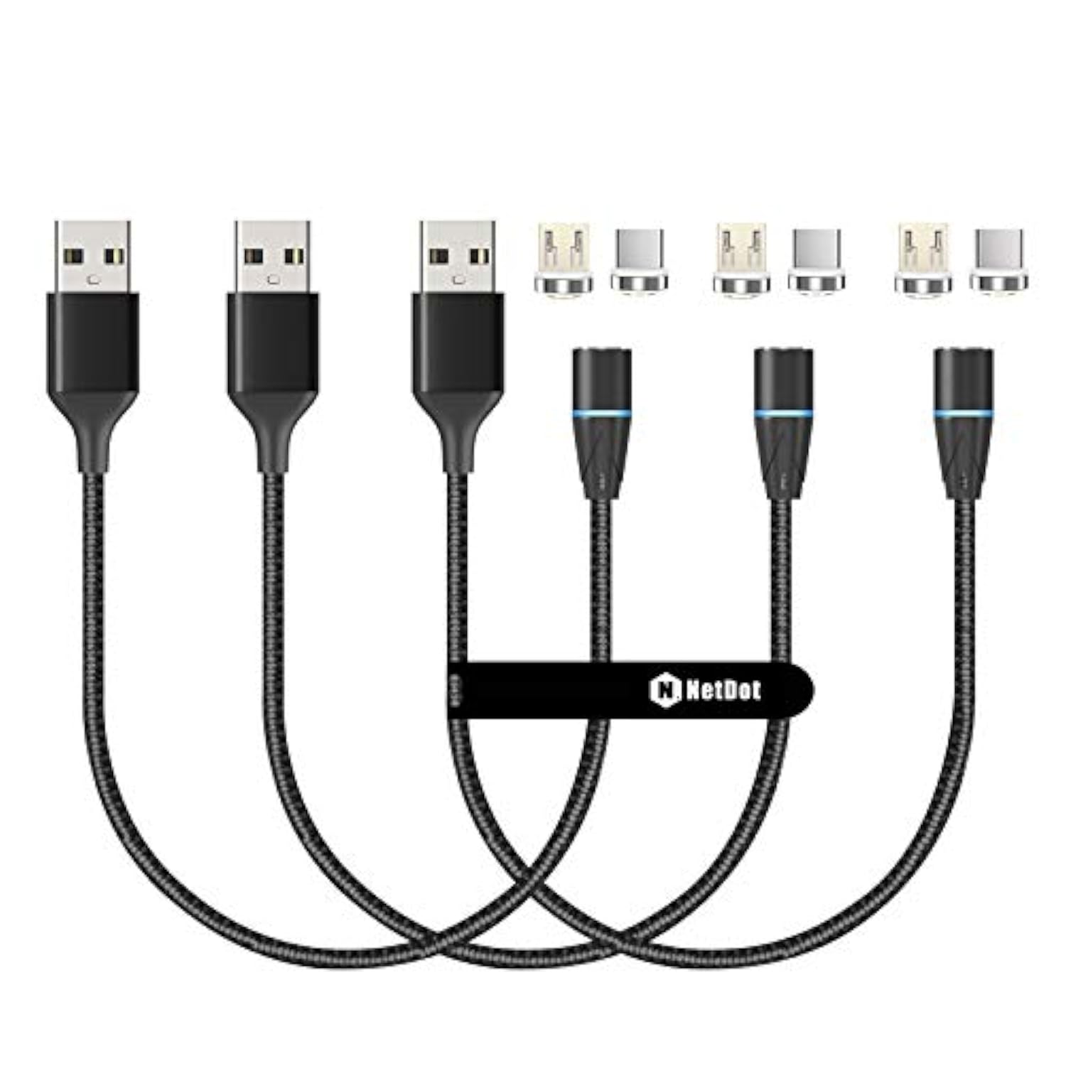 Magnetic Charging Cable,2In1 Gen12 (1Ft/3 Pack Black) 18W Fast Charging And Data Transfer Magnetic Charger For Usb-C And Micro-Usb Phones