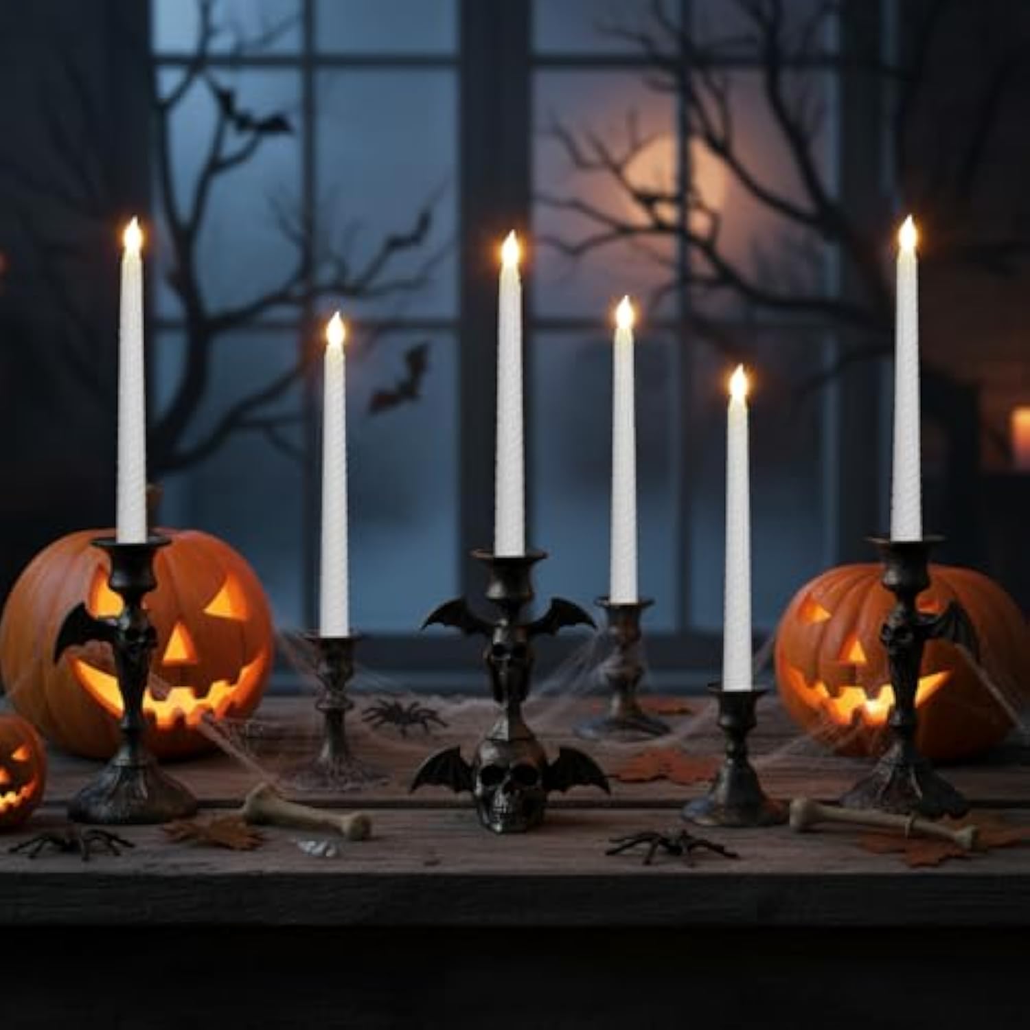 50 Pack 11" Flameless Taper Candles Bulk Spiral Battery Operated Flickering Warm 3D Wick Light Led Candlesticks For Halloween Christmas Wedding Home Window Decorations(White)
