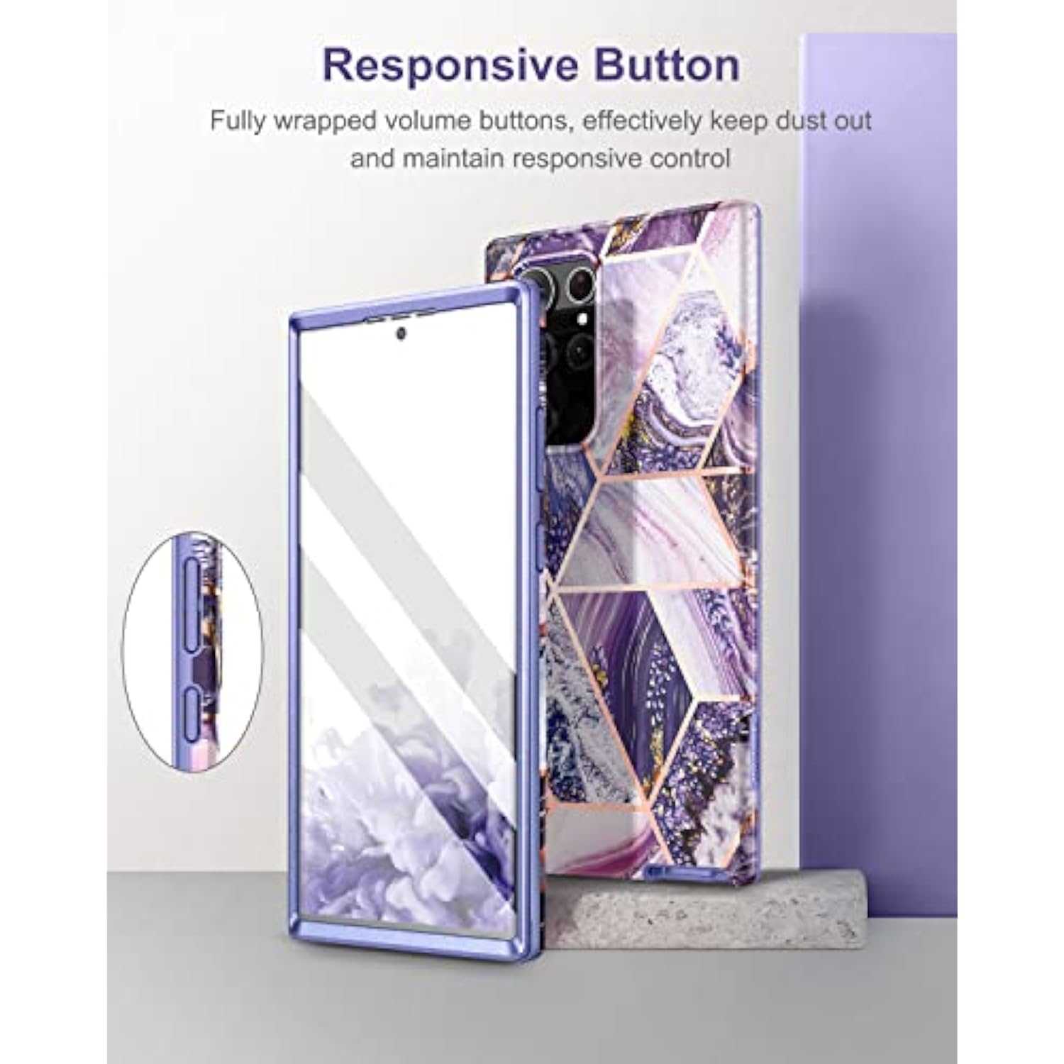 For Samsung Galaxy S22 Ultra Case, Built-In Screen Protector For S22 Ultra 5G Case Full Body Protection Shockproof Rugged Bumper Phone Protective Cover 6.8 Inch - Purple Lavender