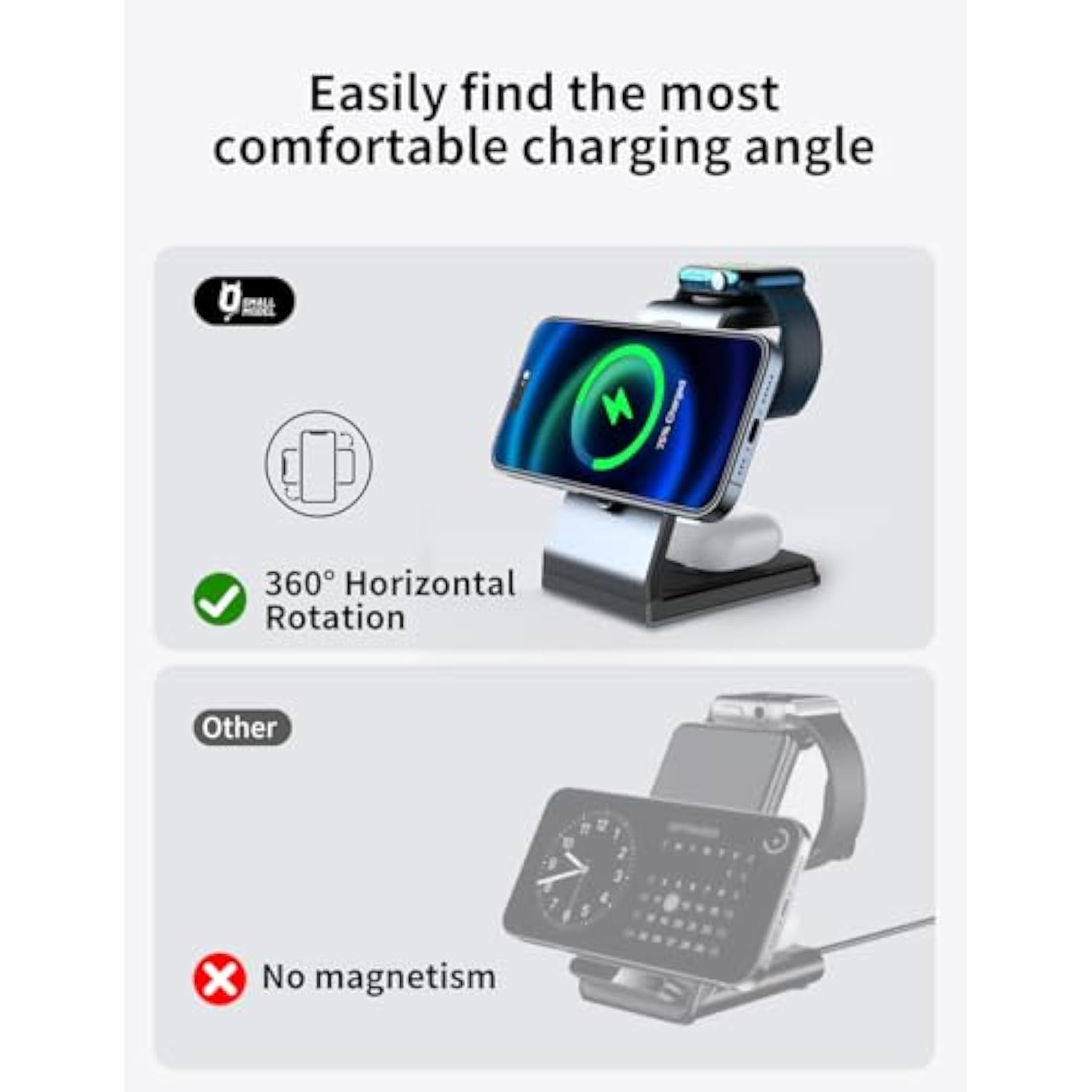 Aluminum 3 In 1 Charger Stand, Magnetic Wireless Charger Iphone Charging Station For Apple - Iphone 16 15 14 Pro Max 13 12 11 - Watch 8 7 6 5 4 3 2 Se - Airpods 3 2 Pro - (Adapter Included)