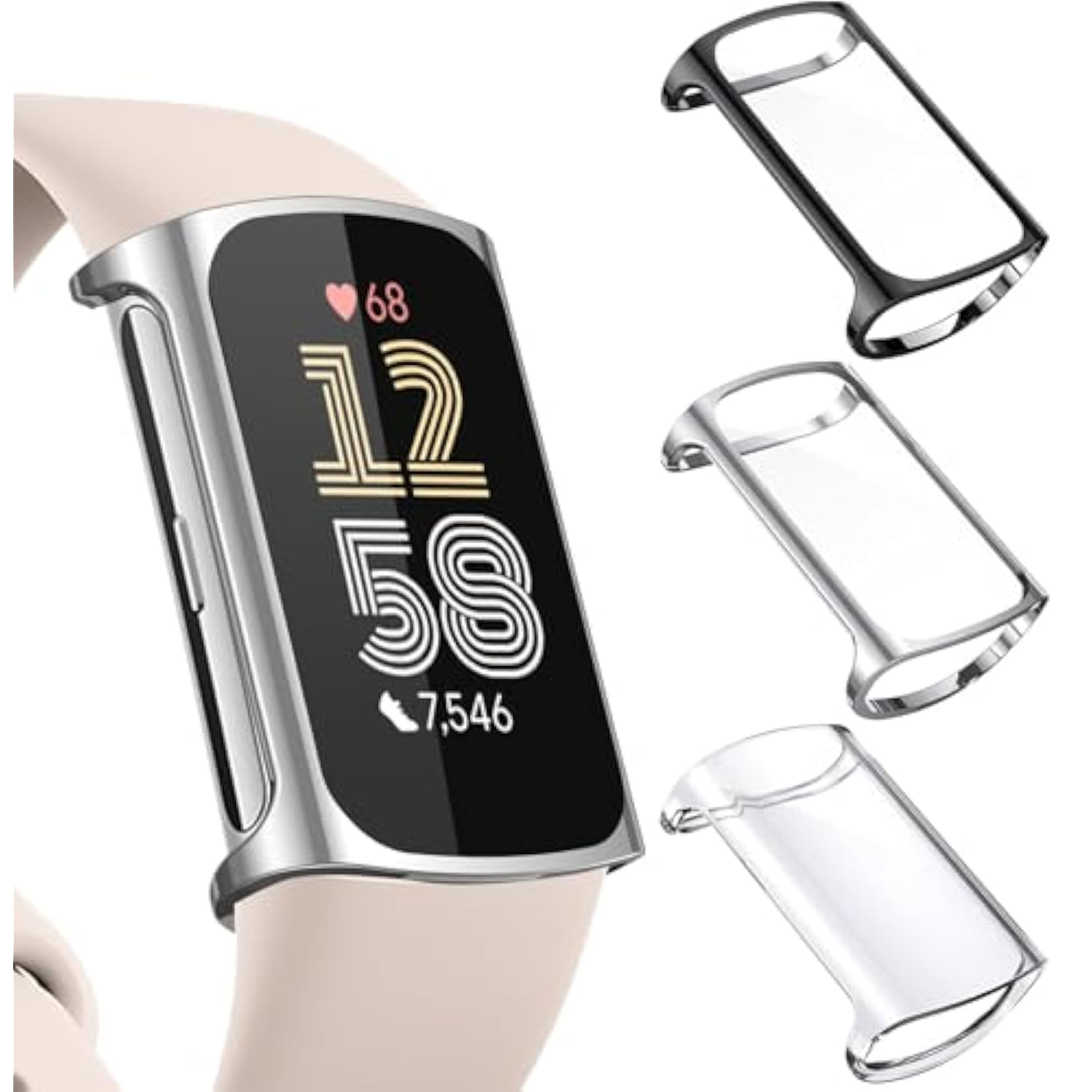 3Pack Screen Protector Compatible With Fitbit Charge 6/5 (Not For Charge 4/3), Tpu Rugged Bumper Case Cover Allaround Protective Plated Bumper Shell Accessories For Charge 6 5 Smartwatch