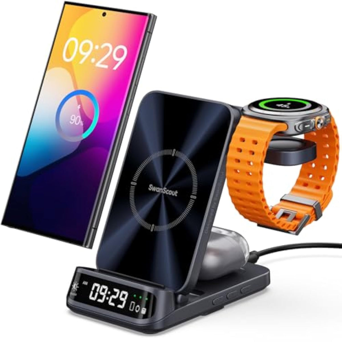 Wireless Charging Station For Samsung, 3 In 1 Wireless Charger For Samsung S25/S24/S23/Z Flip/Z Fold, For Galaxy Watch 8 Classic/8/Ultra/7/Fe/6/5, 708S (No Adapter)
