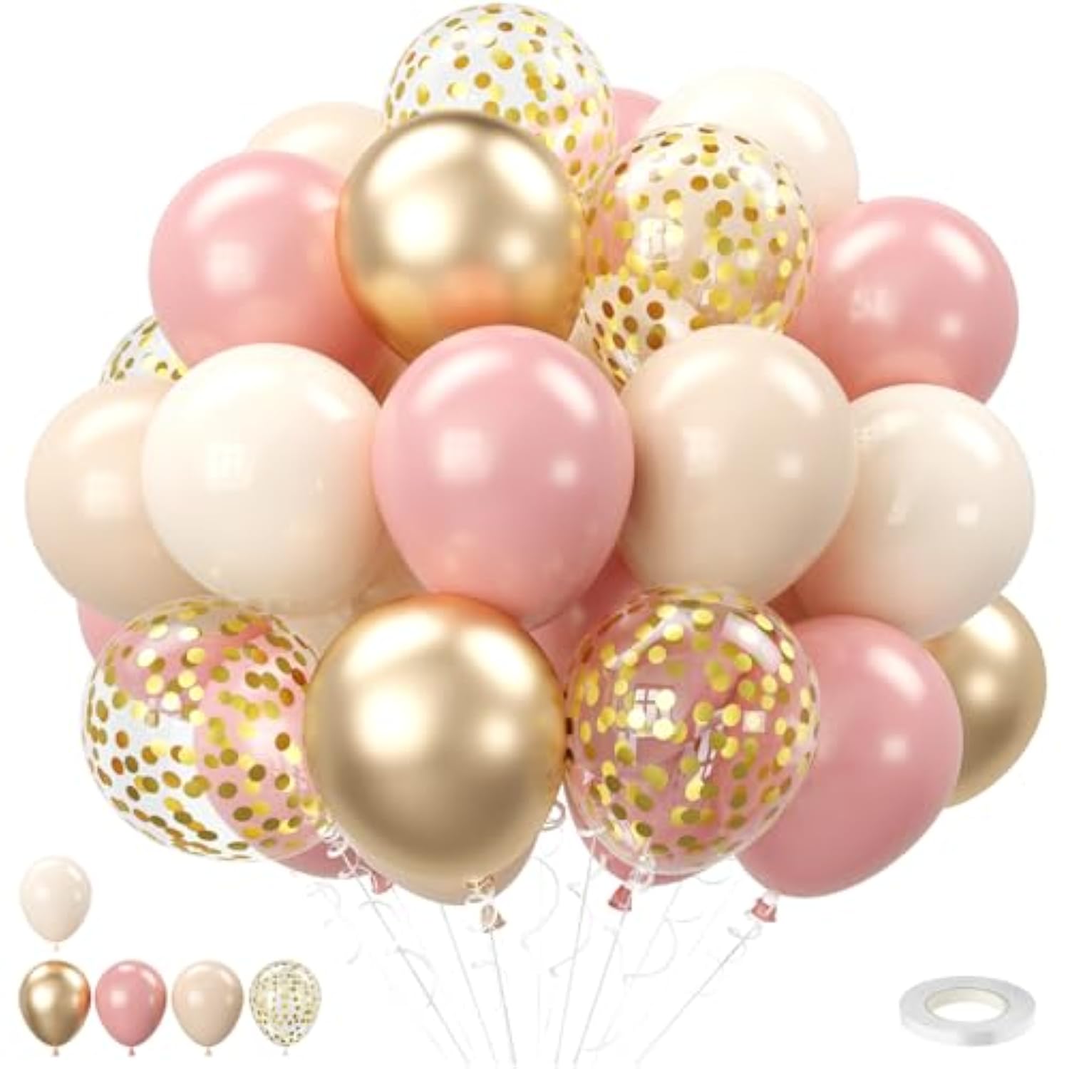 Blush Pink & Gold 12" Balloon Set Retro Pink, Champagne & Confetti