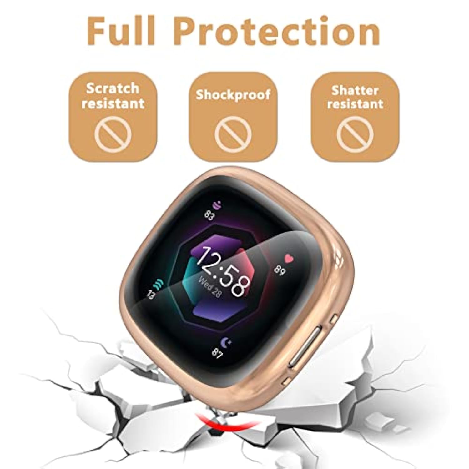 5 Pack Silicone Screen Protector Case Compatible With Fitbit Sense 2/Versa 4, Full Coverage Hd Ultra-Thin Tpu Bumper Case Compatible With Fitbit Versa 4/Sense 2, Clear/Black/Blue/Rose Gold/Pink