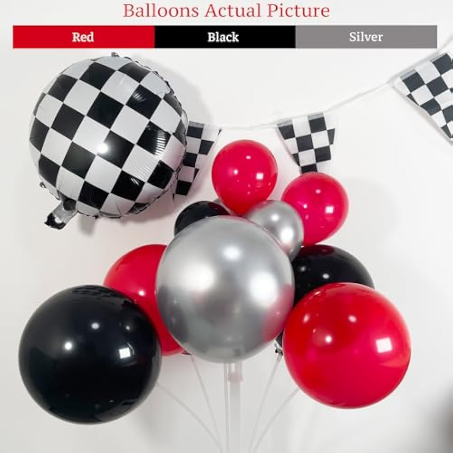Race Car Balloon Arch Garland Kit 126Pcs Red Black And Metallic Silver Balloons With Checkered Foil Balloons And Checkered Flag Banner For Two Fast Birthday Party Decorations