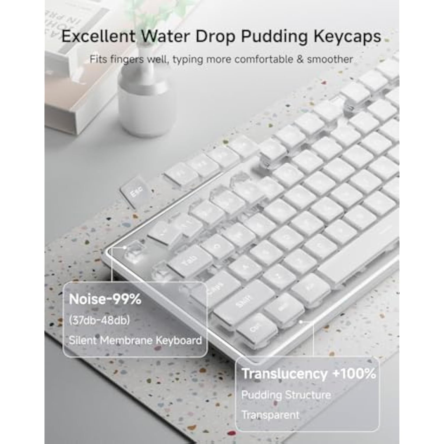 Eweadn X7S Wireless Keyboard With White Backlit, Metal Panel, Bluetooth/2.4G Rechargeable Computer Keyboard Silent Light Up Full Size Cute Keyboards For Win & Mac-White