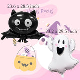 Pink Halloween Balloons: Ghost, Bat & "BOO" Foil Balloon Set