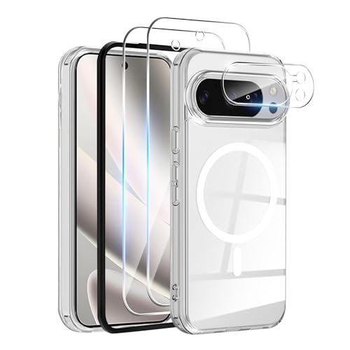 Magnetic for Google Pixel 10 pro XL Case, with 2X Screen Protector & 1X Camera Lens Protector, [Non-Yellowing] [Shockproof Military] Transparent Slim