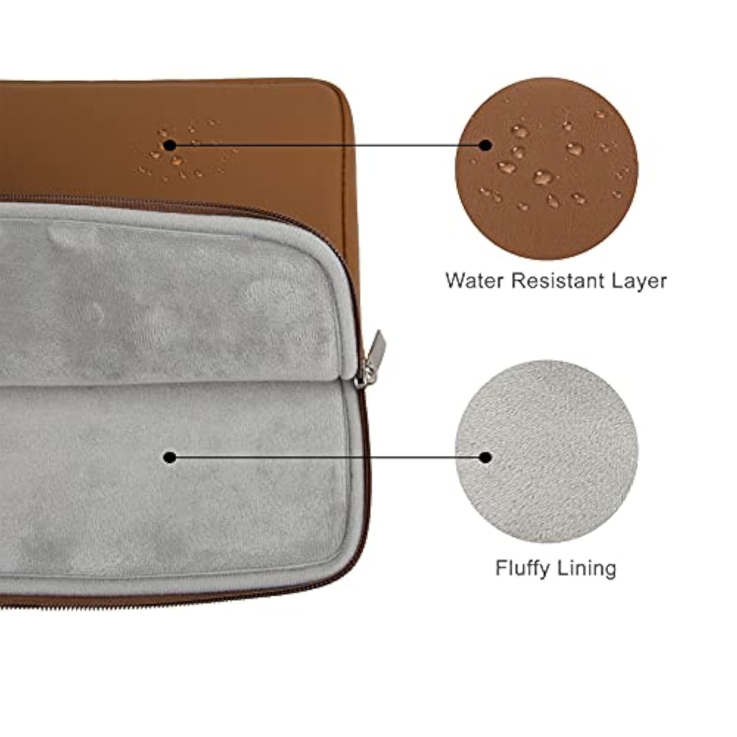 Rainyear 13.3 Inch Laptop Sleeve Soft Pu Leather Case Water Resistant Padded Zipper Cover Protective Carrying Bag Compatible With 13.3" Notebook Computer Chromebook(Brown)