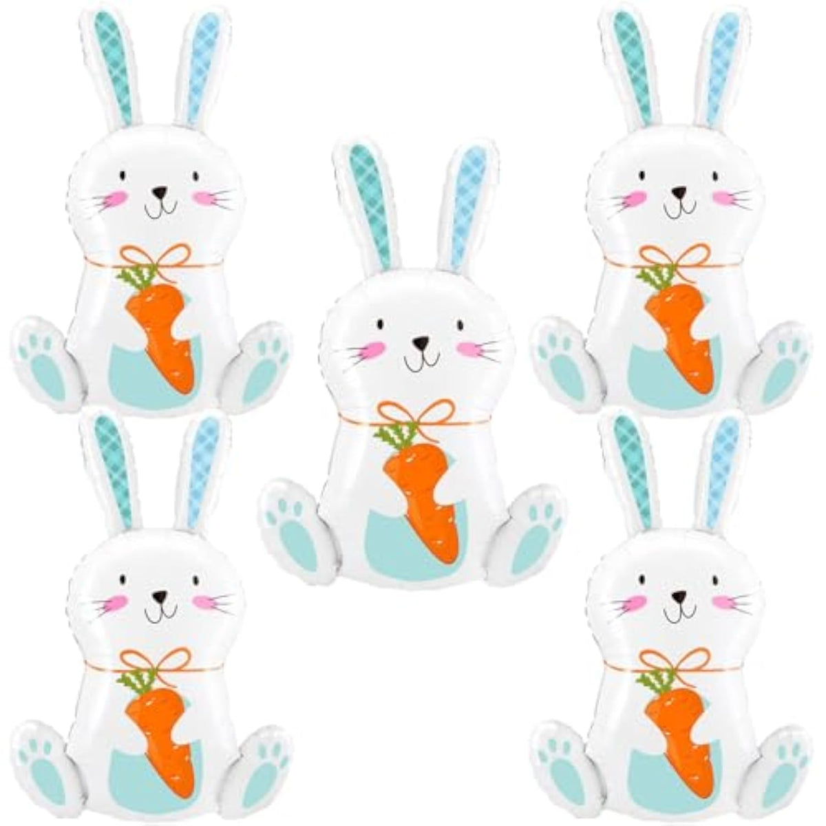 5 Pieces 30 Inches Large Easter Bunny Foil Balloons, Cute White Rabbit With Carrot Mylar Balloons For Easter Day Party Supplies, Spring Baby Shower, And Birthday Decorations