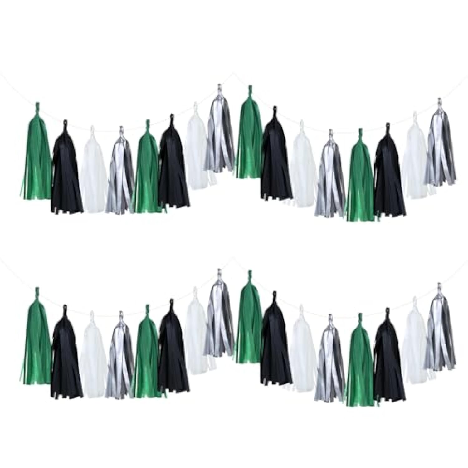 20 Pack Of Black Green Silver Party Decorations Tassel Garland Banner White Tissue Paper Tassels For Soccer Party Supplies Graduation Backdrop Men Boys Birthday Jungle Theme Banner