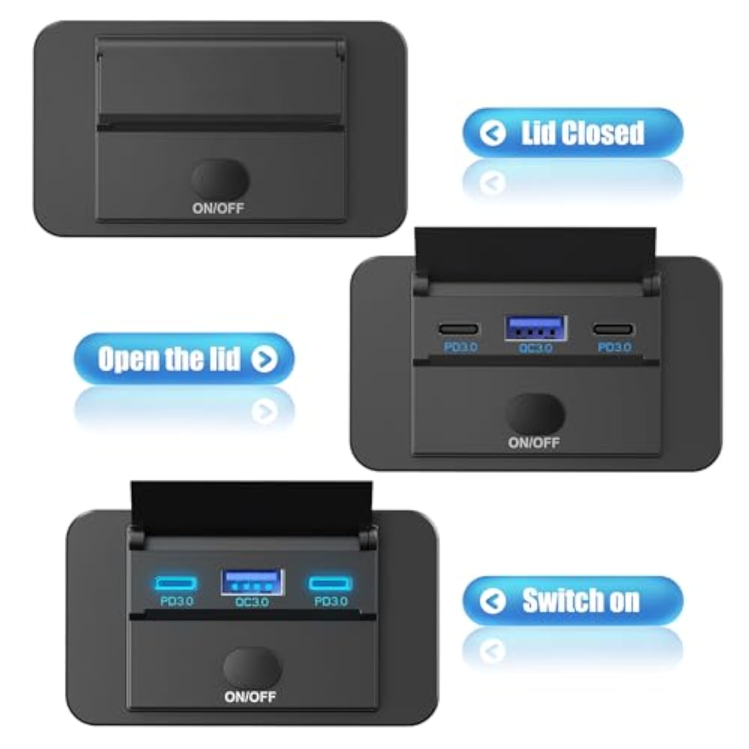 2 Pack 12V Usb Outlet Surface Mount Lightweight, Dual Usb C 30W And Qc 18W Car Usb Port 12 Volt Usb Cigarette Lighter Replacement Charger Socket Panel With Button Switch For Rv Bus Marine Motorcycle