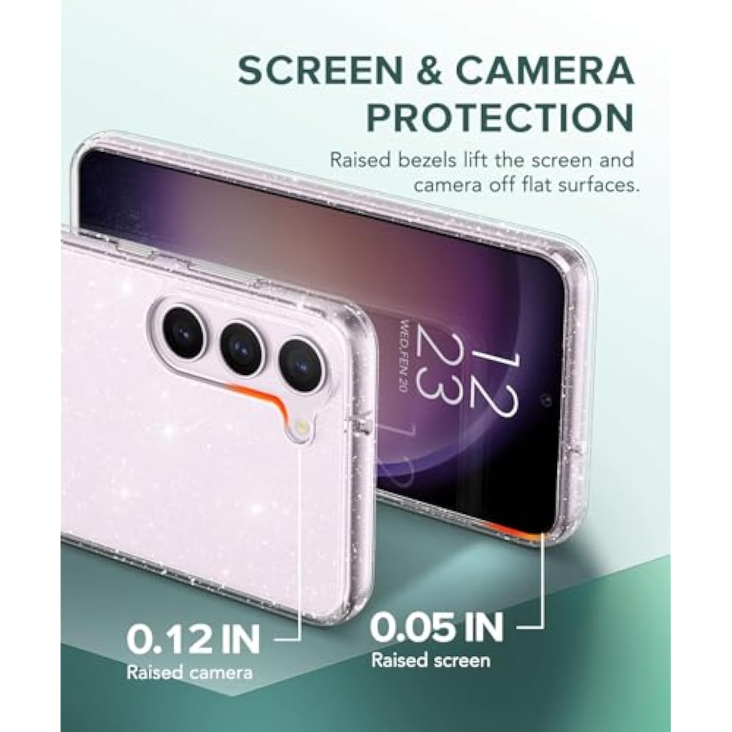 Glitter Clear Case For Samsung Galaxy S23 Plus 5G With Diamond Sparkle Camera Lens Protector + 2 Pack Tempered Glass Screen Protector, Sparkly Shockproof Protective Girl Cover (For Samsung S23+)