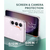 Glitter Clear Case For Samsung Galaxy S23 Plus 5G With Diamond Sparkle Camera Lens Protector + 2 Pack Tempered Glass Screen Protector, Sparkly Shockproof Protective Girl Cover (For Samsung S23+)