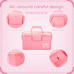 11In Mutipurpose Storage Box Organizer With Removable Tray, Portable Small Craft Organizer With Handle, Plastic Clear Tool Box Art Case For Makeup, Sewing, Nail, Hair Accessories (Pink)