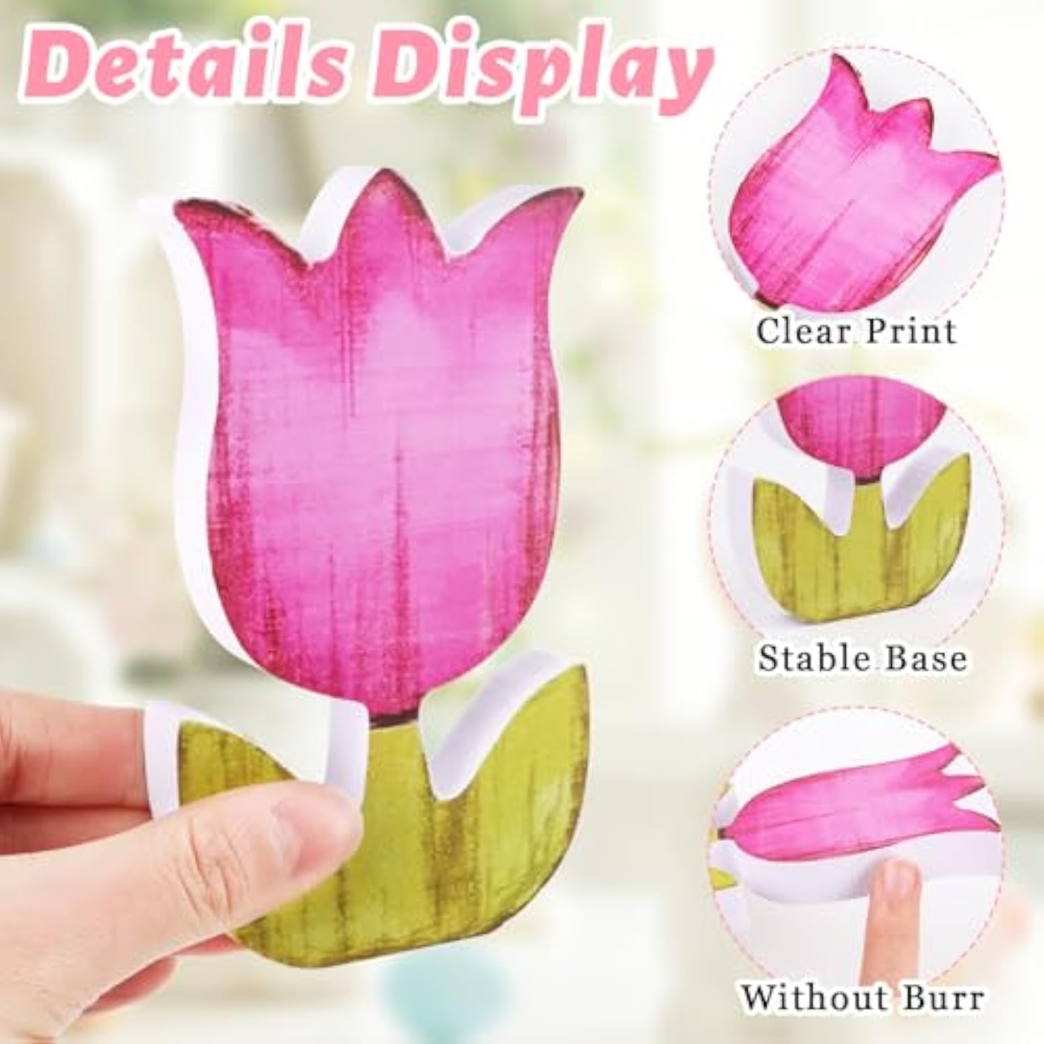 6 Packs Spring Tulip Wooden Centerpieces For Table Decorations, Rustic Tulip Flower Wood Tabletop Signs For Indoor Home School Office Mantel Tiered Tray Decor