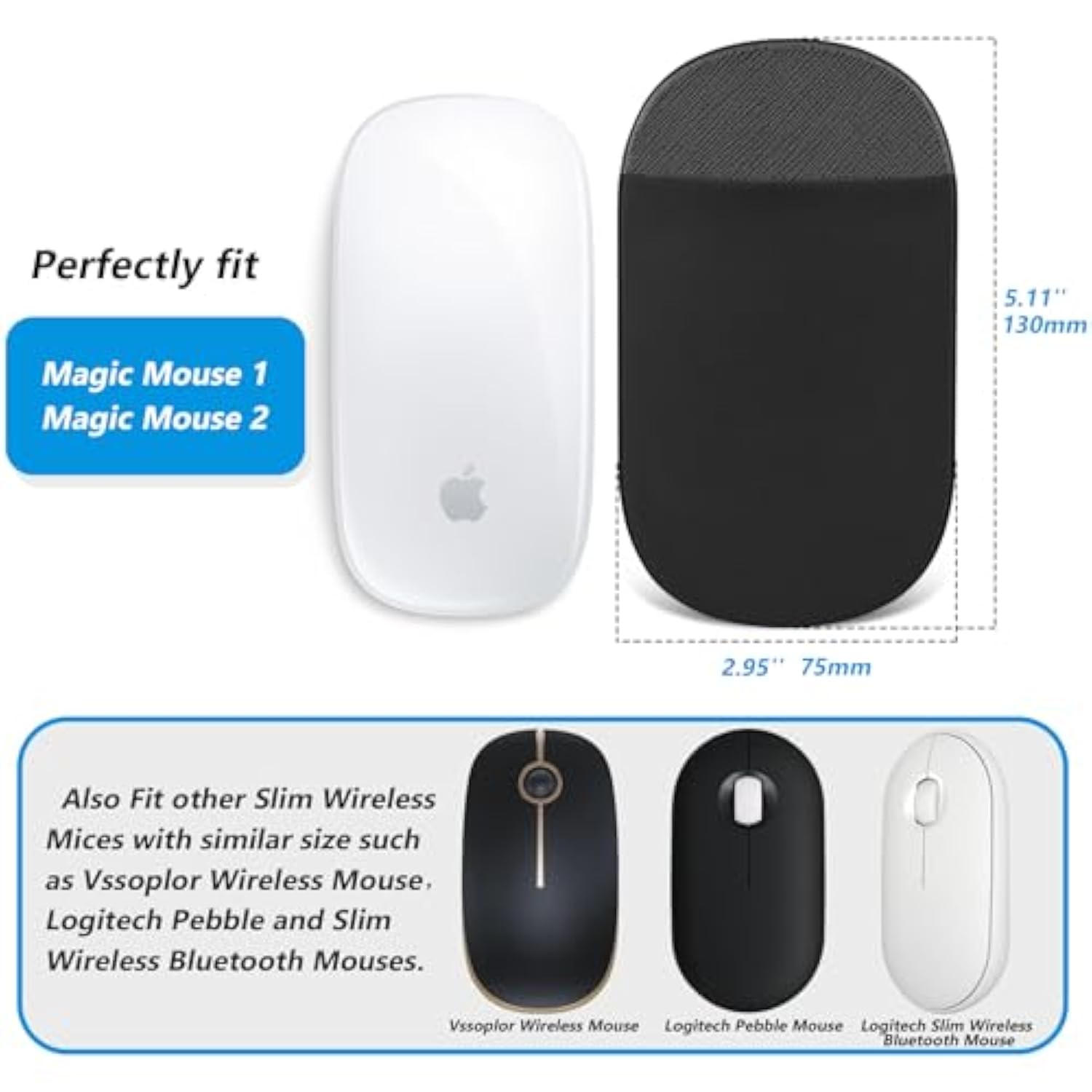 Mouse Holder For Laptop, Universal Stick-On Mouse Pouch Case For Magic Mouse, With Reusable Adhesive, No Glue Residue, Compact Elastic Pouch/Carrying Sleeve, Compatible With Ipad Macbook, Black