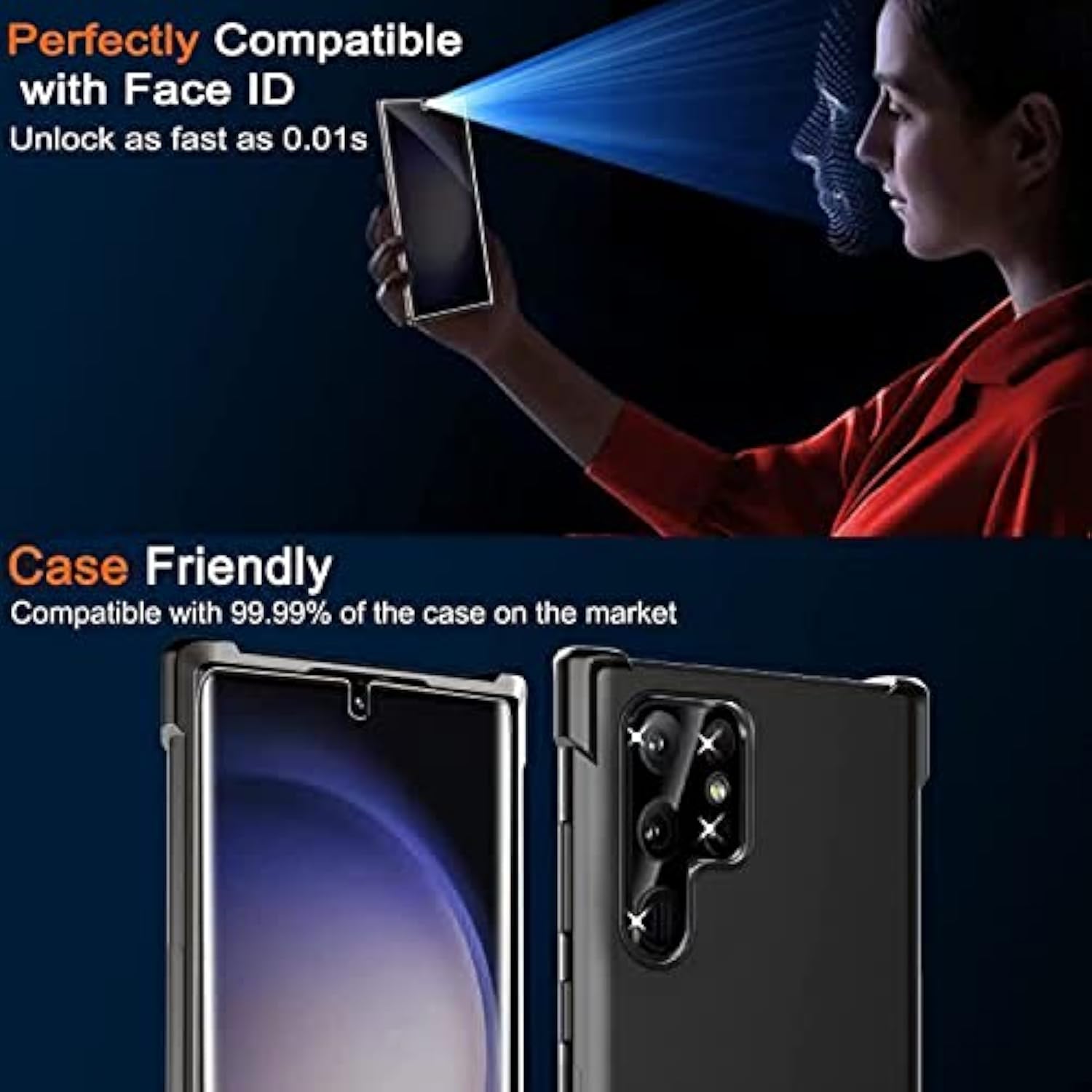 3 Pack Screen Protector For Samsung Galaxy S23 Ultra [Not Glass] With 3 Pack Tempered Glass Camera Lens Protector, Bubble Free, Case Friendly, Antiscratch