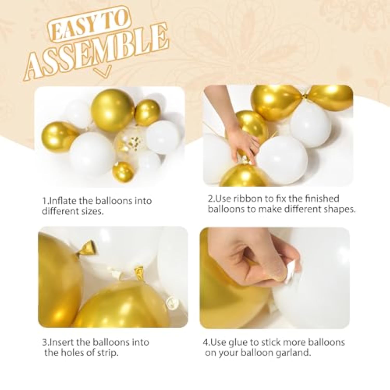 132Pcs White And Gold Balloon Arch Kit, Metallic Gold And White Balloons Different Sizes Of 18 12 10 Inch Balloons For Wedding Bridal Baptism Engagement Baby Shower Birthday Party Decorations